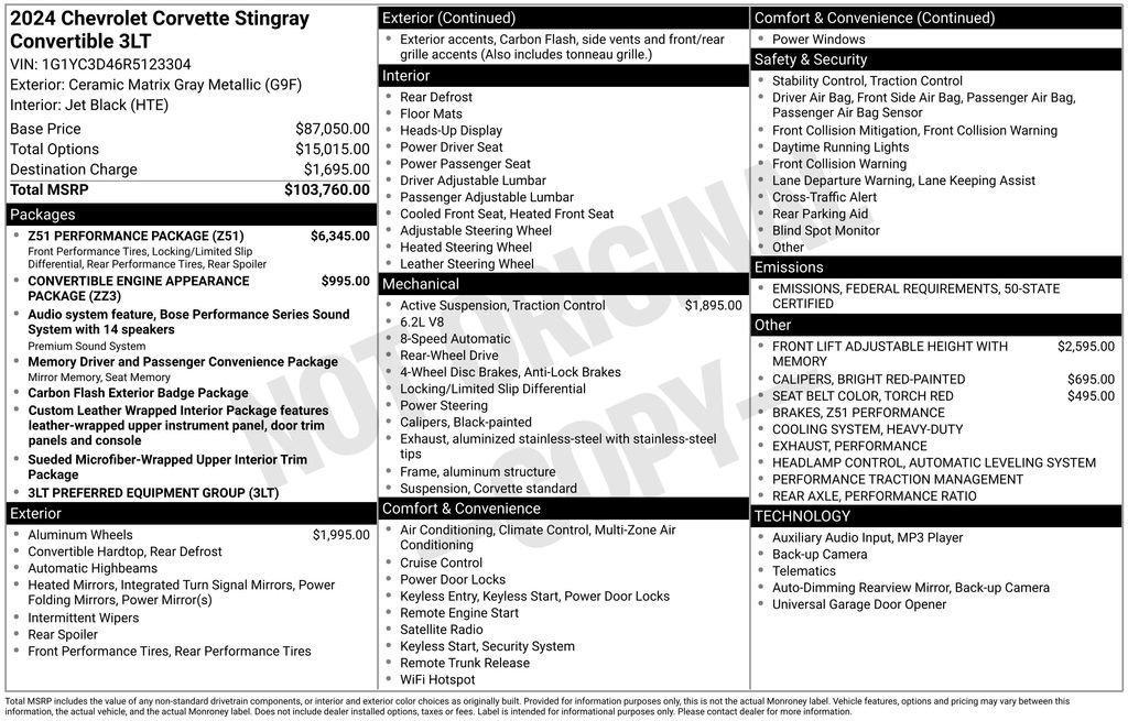 used 2024 Chevrolet Corvette car, priced at $95,901