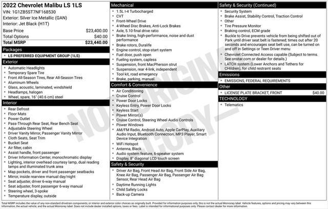 used 2022 Chevrolet Malibu car, priced at $17,289