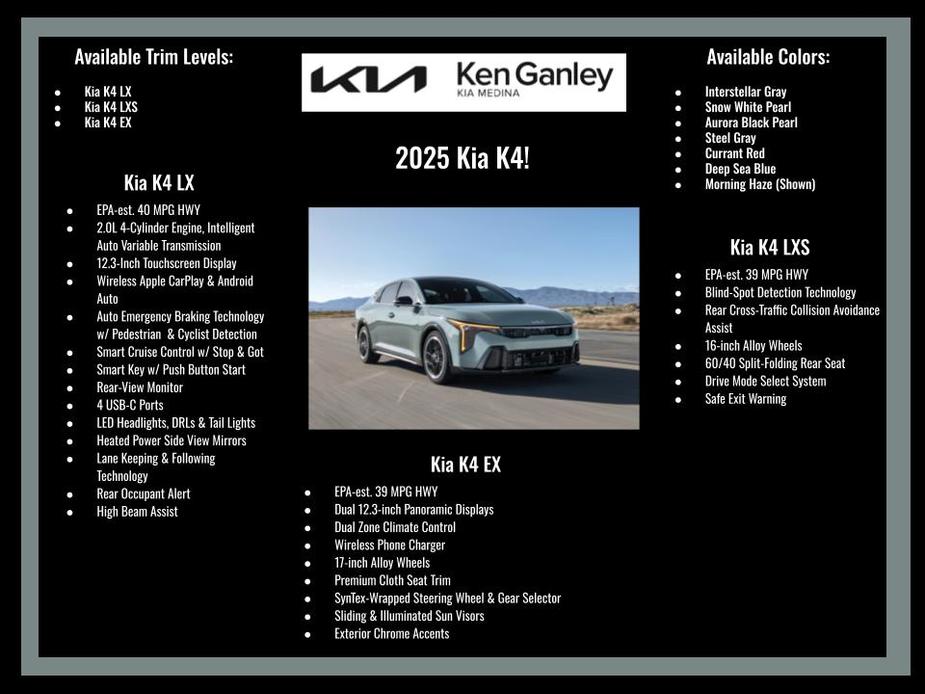 new 2025 Kia K4 car, priced at $28,045