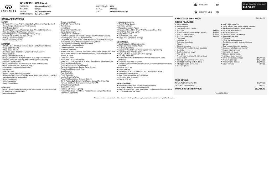 used 2015 INFINITI QX60 car, priced at $9,555