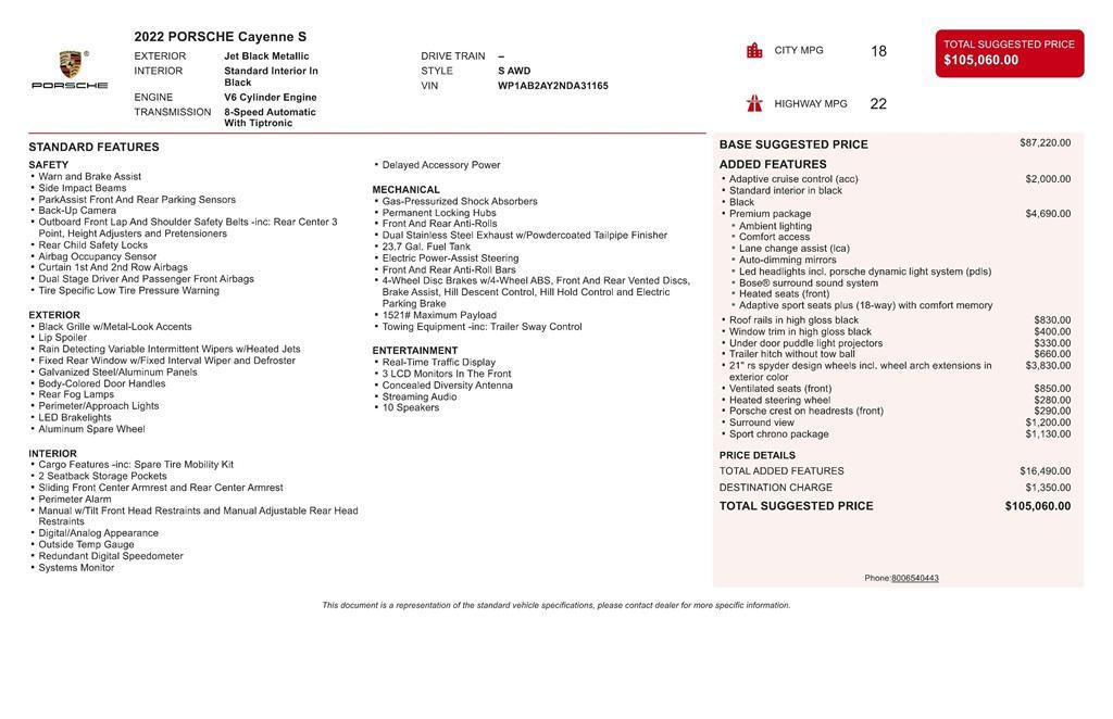 used 2022 Porsche Cayenne car, priced at $56,905