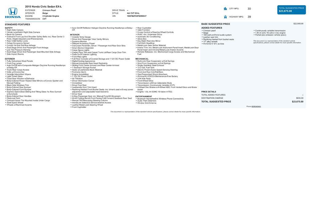 used 2015 Honda Civic car, priced at $13,777