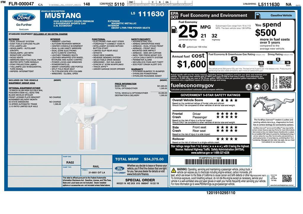 used 2020 Ford Mustang car, priced at $16,995