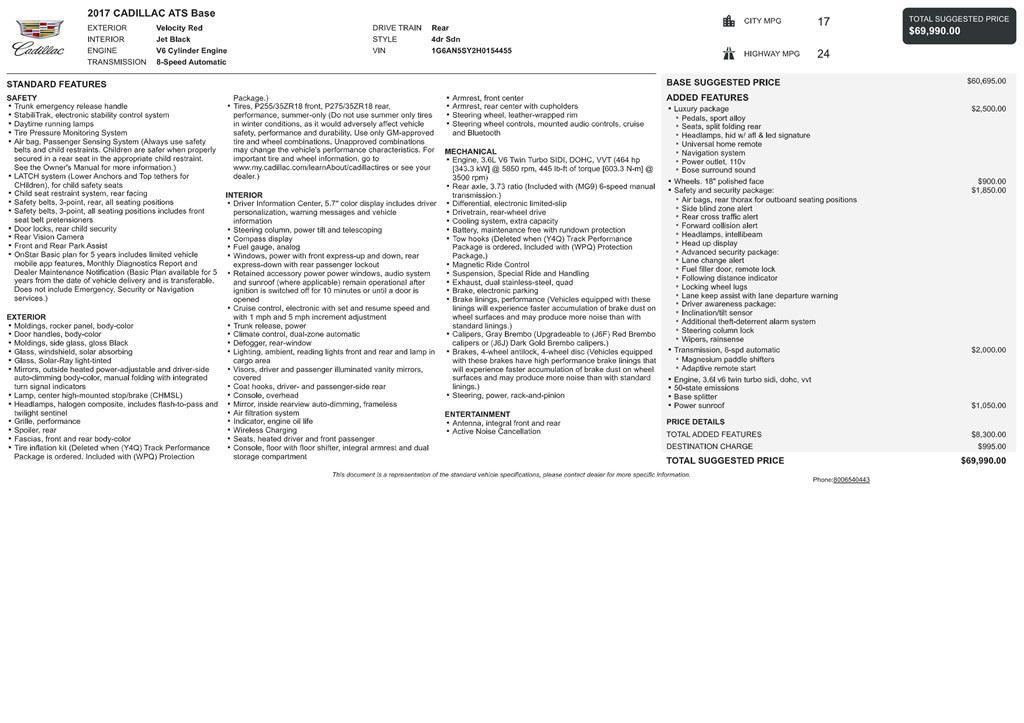 used 2017 Cadillac ATS car, priced at $34,995