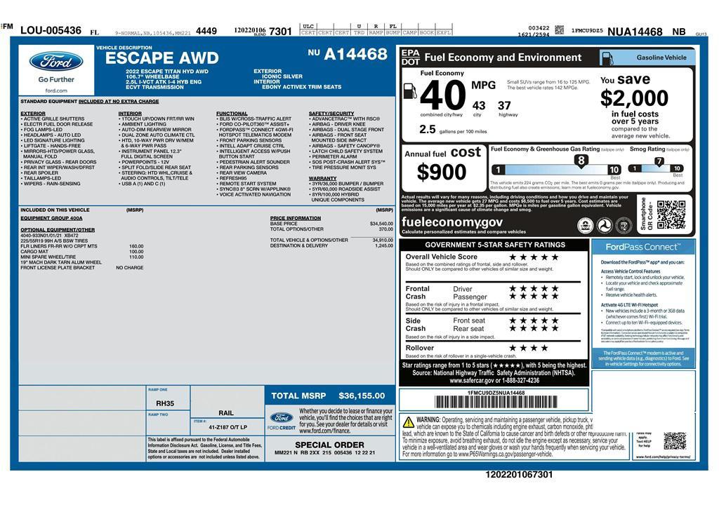 used 2022 Ford Escape car, priced at $19,222