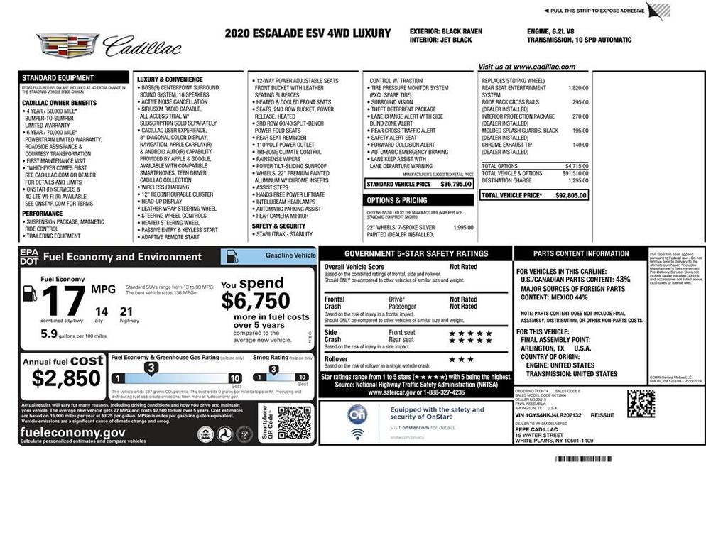 used 2020 Cadillac Escalade ESV car, priced at $30,995