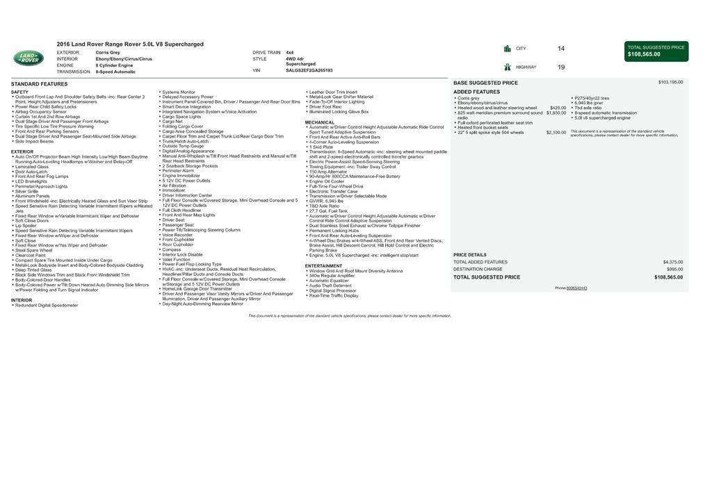 used 2016 Land Rover Range Rover car, priced at $26,500