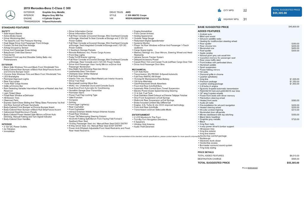 used 2019 Mercedes-Benz C-Class car, priced at $17,700