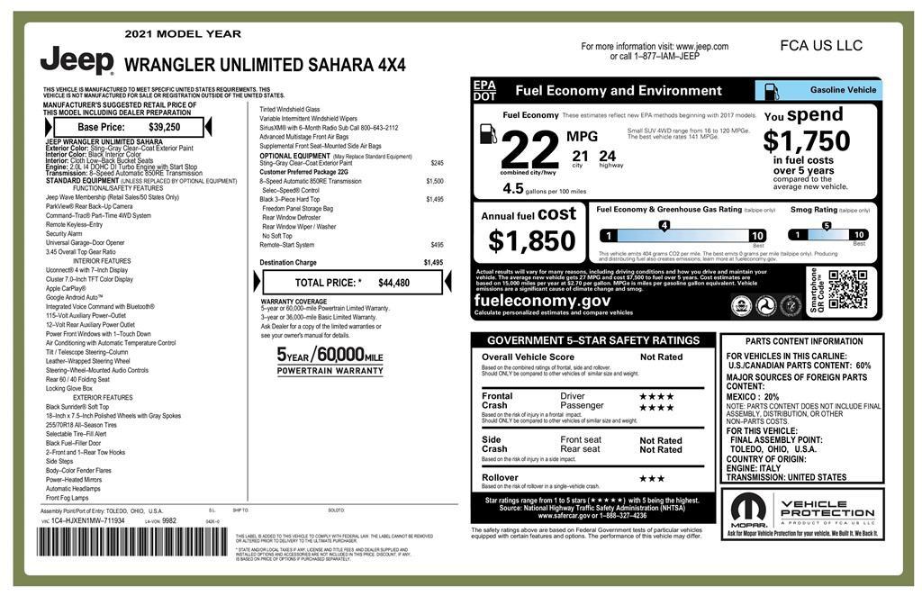 used 2021 Jeep Wrangler Unlimited car, priced at $23,477