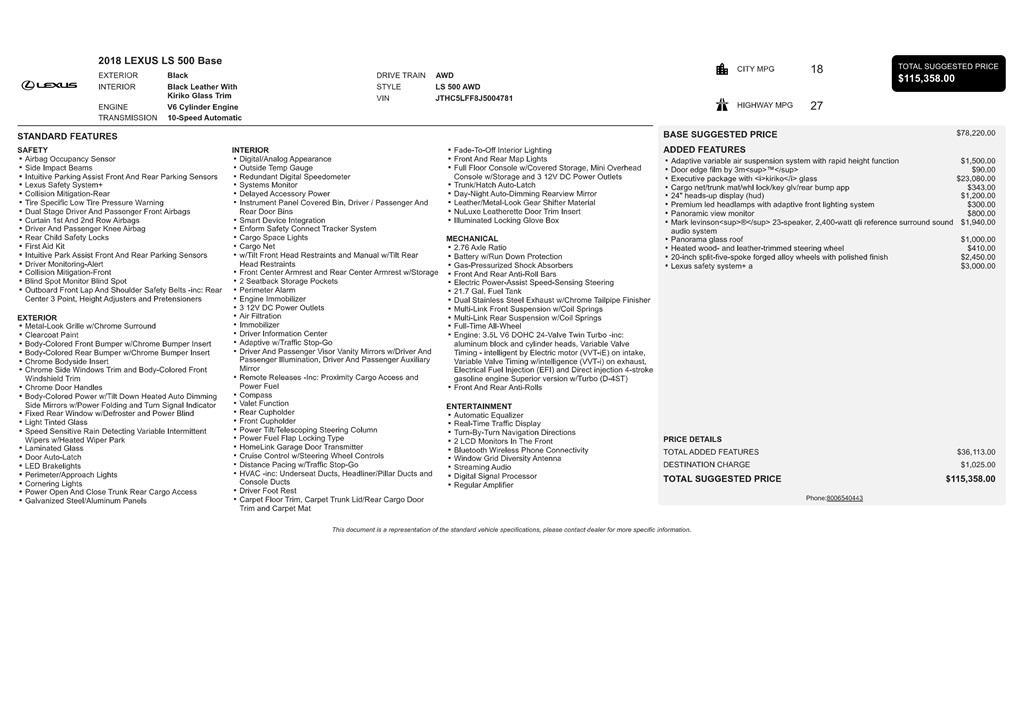 used 2018 Lexus LS 500 car, priced at $33,999