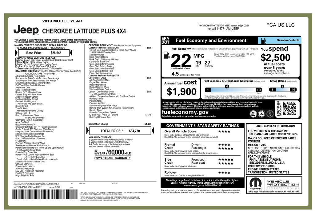 used 2019 Jeep Cherokee car, priced at $16,995