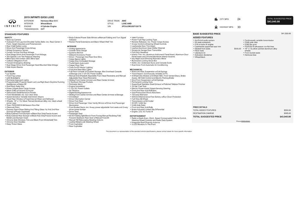 used 2019 INFINITI QX50 car, priced at $20,495