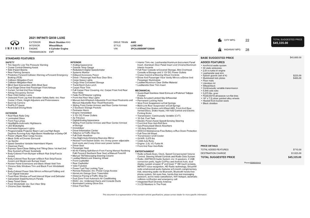 used 2021 INFINITI QX50 car, priced at $21,499
