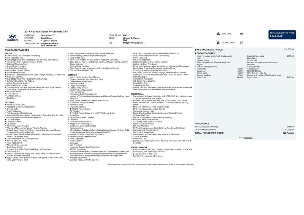 used 2019 Hyundai Santa Fe car, priced at $20,800