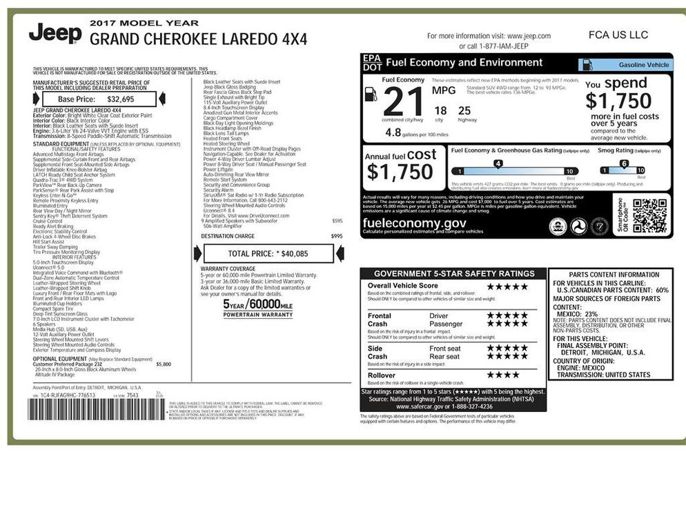 used 2017 Jeep Grand Cherokee car, priced at $14,750