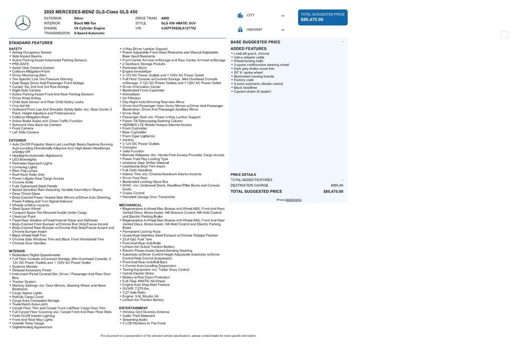 used 2020 Mercedes-Benz GLS 450 car, priced at $37,199