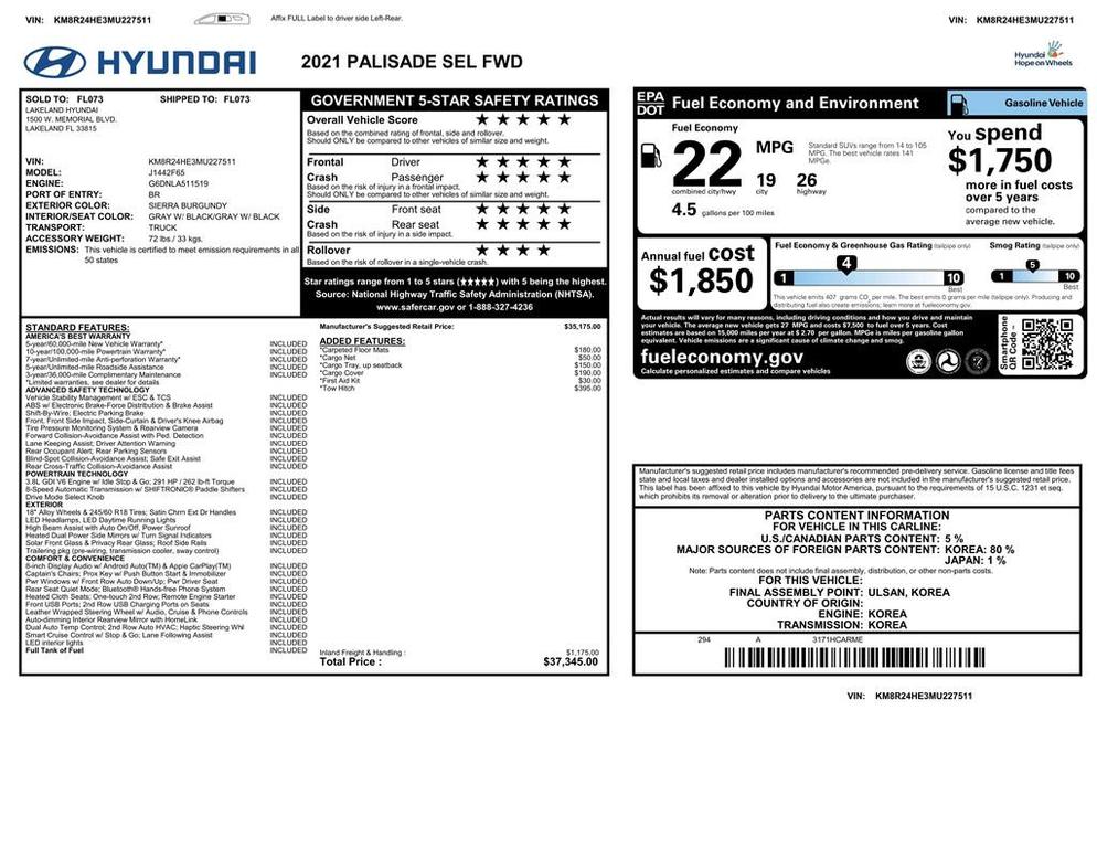 used 2021 Hyundai Palisade car, priced at $22,995