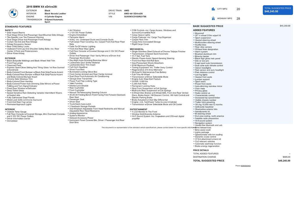used 2016 BMW X4 car, priced at $16,450