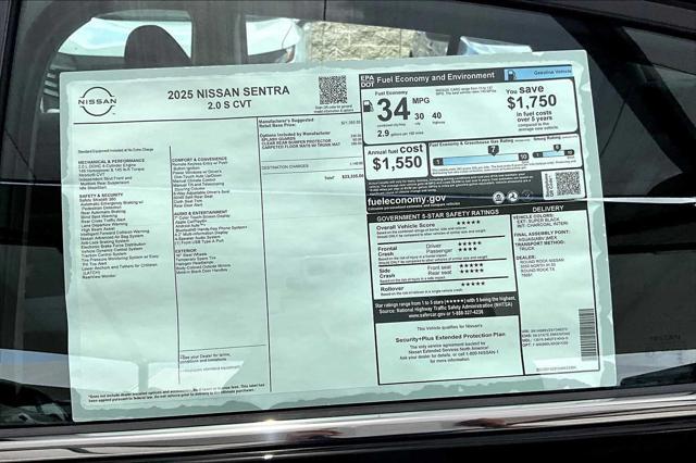 new 2025 Nissan Sentra car, priced at $22,272