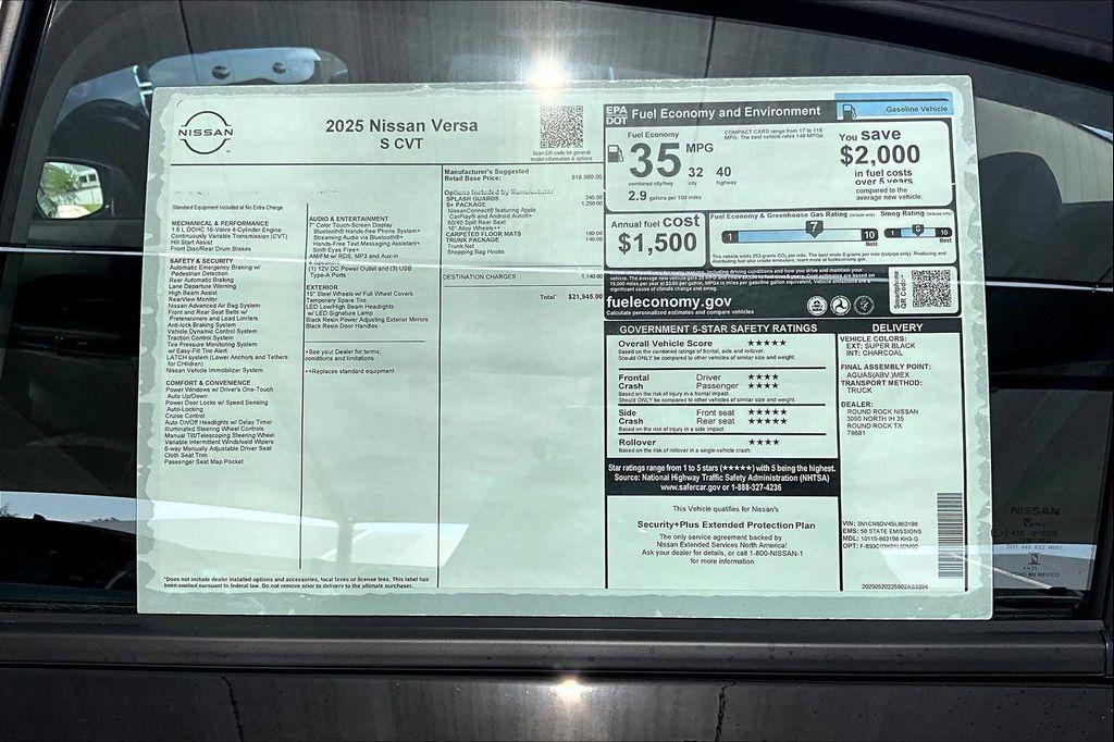 new 2025 Nissan Versa car, priced at $21,945