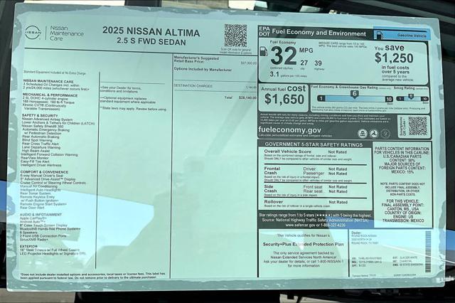 new 2025 Nissan Altima car, priced at $27,140