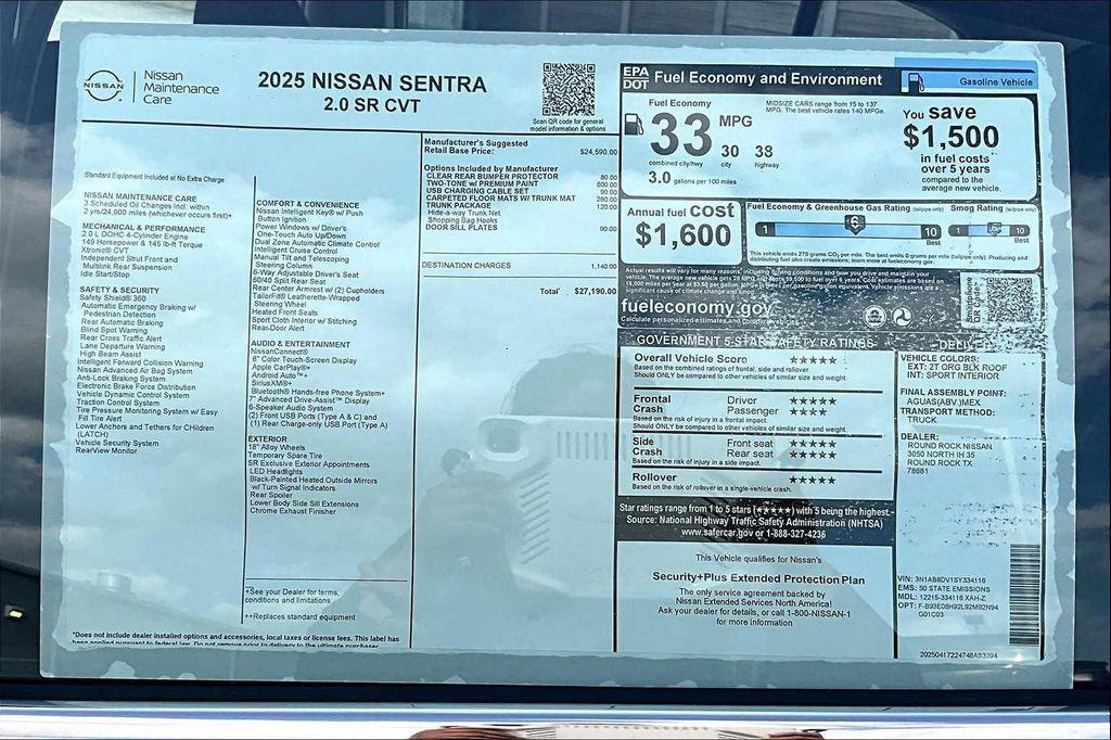 new 2025 Nissan Sentra car, priced at $25,871
