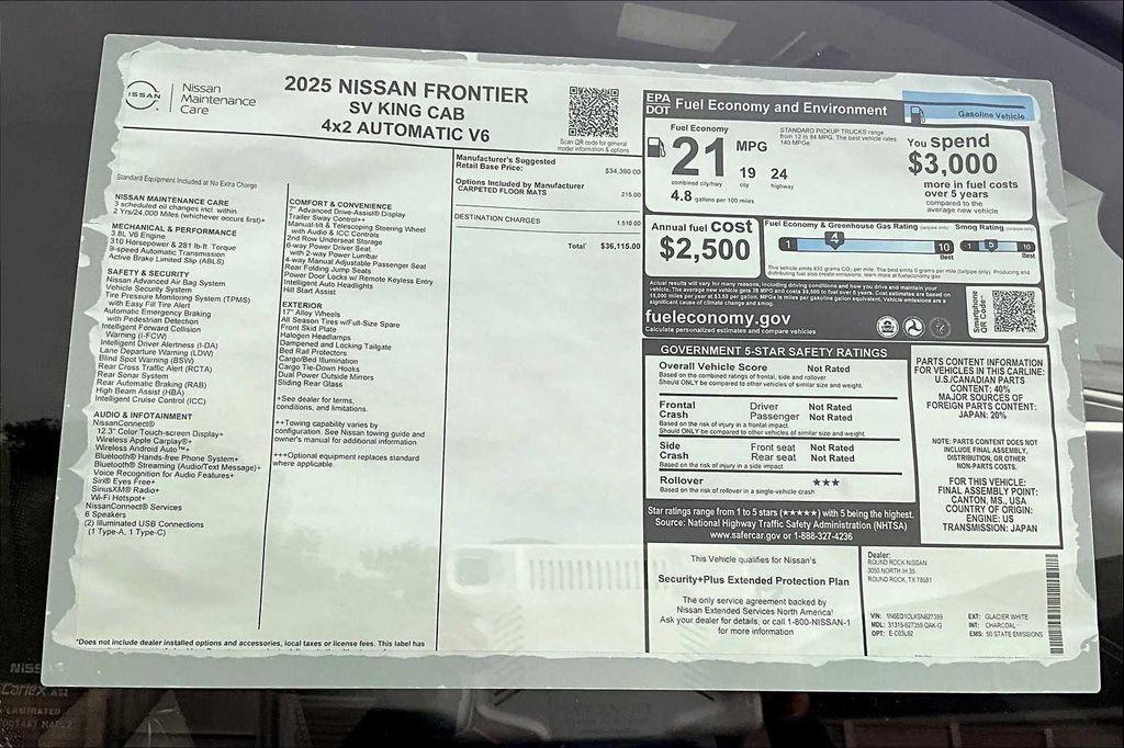 new 2025 Nissan Frontier car, priced at $36,115