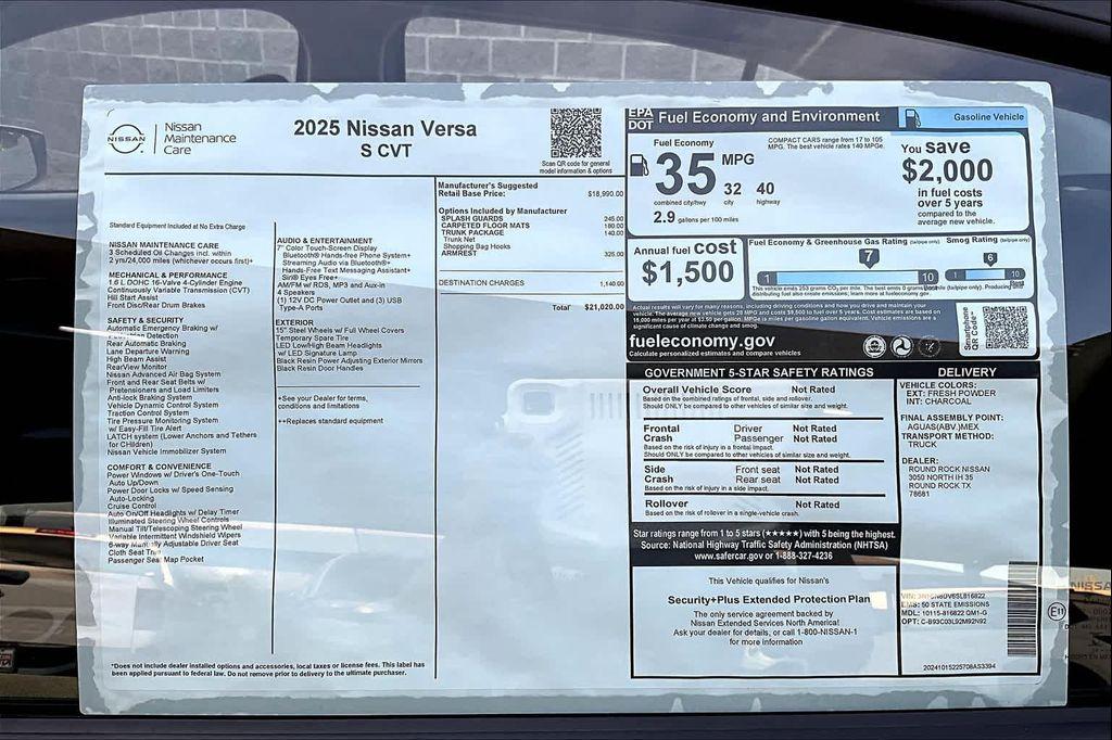 new 2025 Nissan Versa car, priced at $20,419