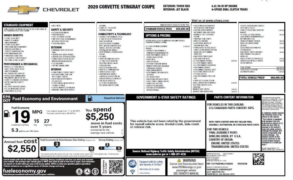 used 2020 Chevrolet Corvette car, priced at $72,950