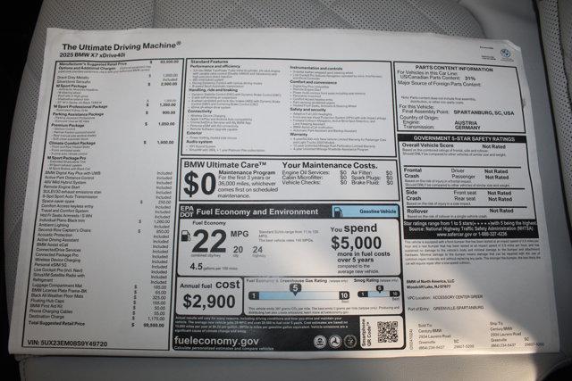 new 2025 BMW X7 car, priced at $99,550
