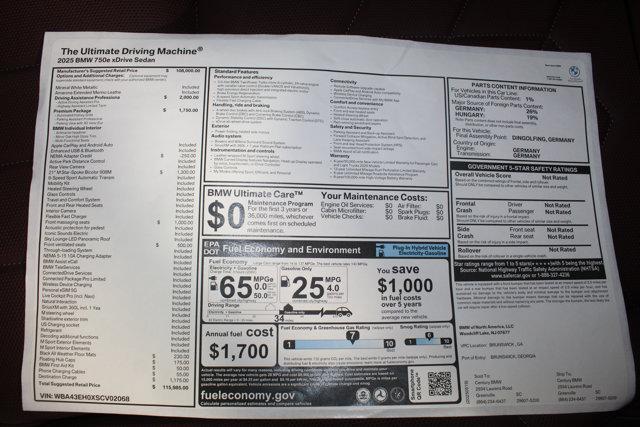 new 2025 BMW 750e car, priced at $115,985
