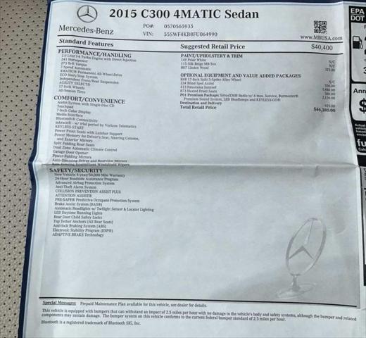 used 2015 Mercedes-Benz C-Class car, priced at $15,995