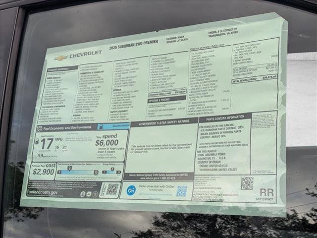 new 2026 Chevrolet Suburban car, priced at $85,979