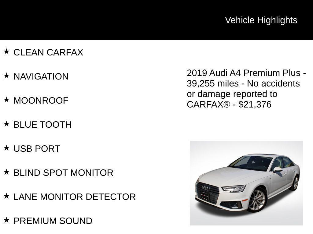 used 2019 Audi A4 car, priced at $21,376
