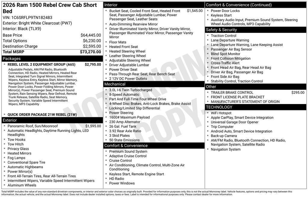 new 2026 Ram 1500 car, priced at $66,870