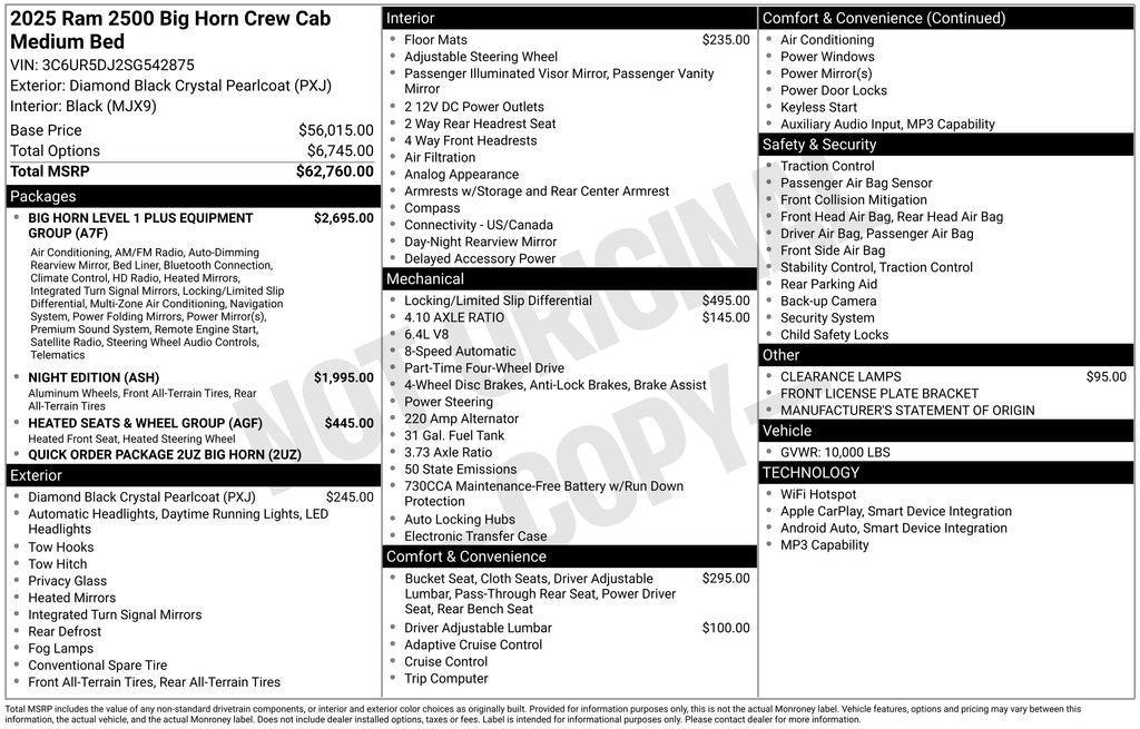new 2025 Ram 2500 car, priced at $60,975