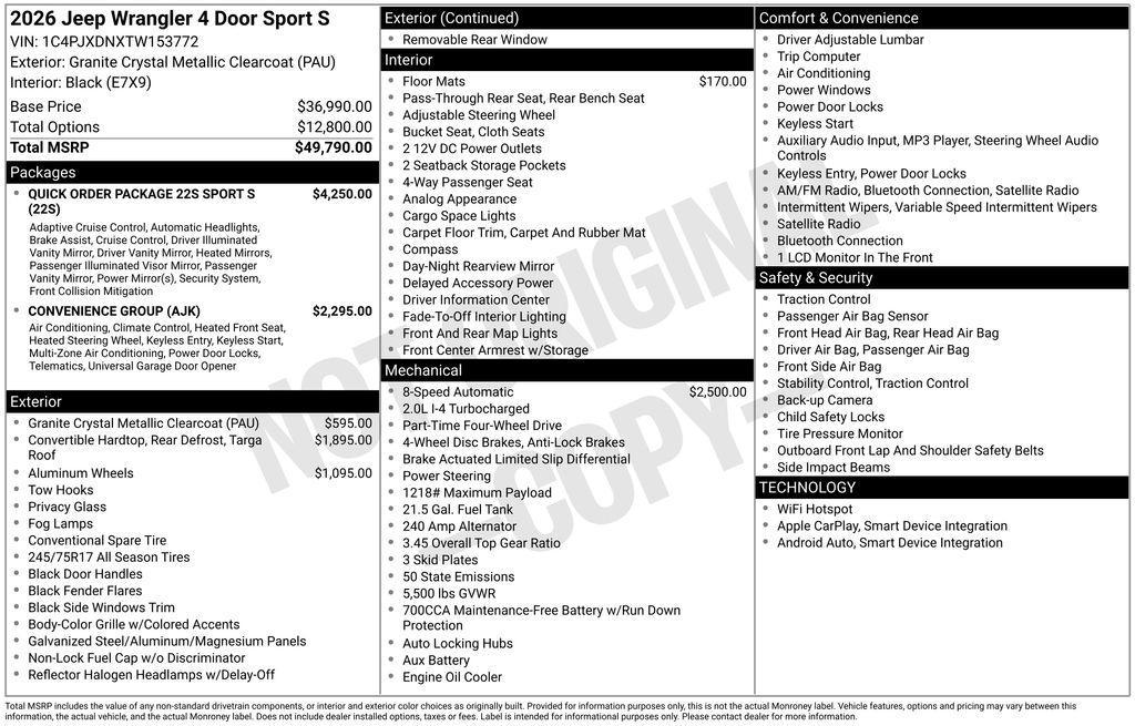new 2026 Jeep Wrangler car, priced at $49,767