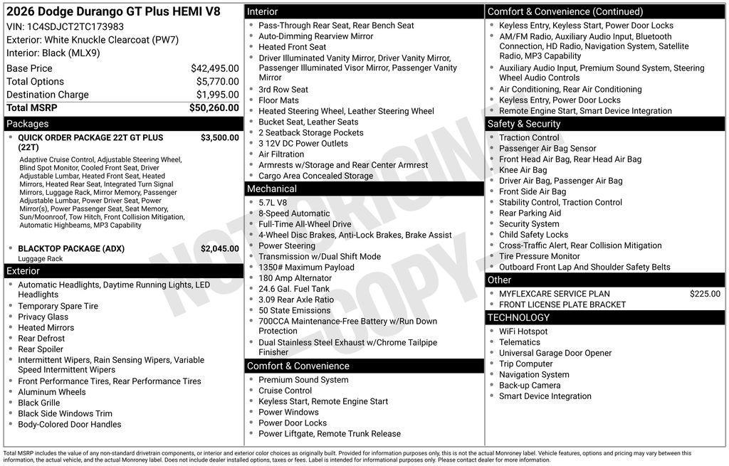 new 2026 Dodge Durango car, priced at $49,757