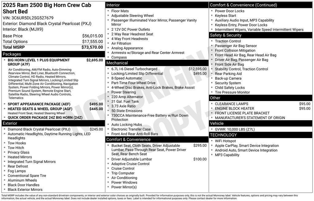 new 2025 Ram 2500 car, priced at $71,569