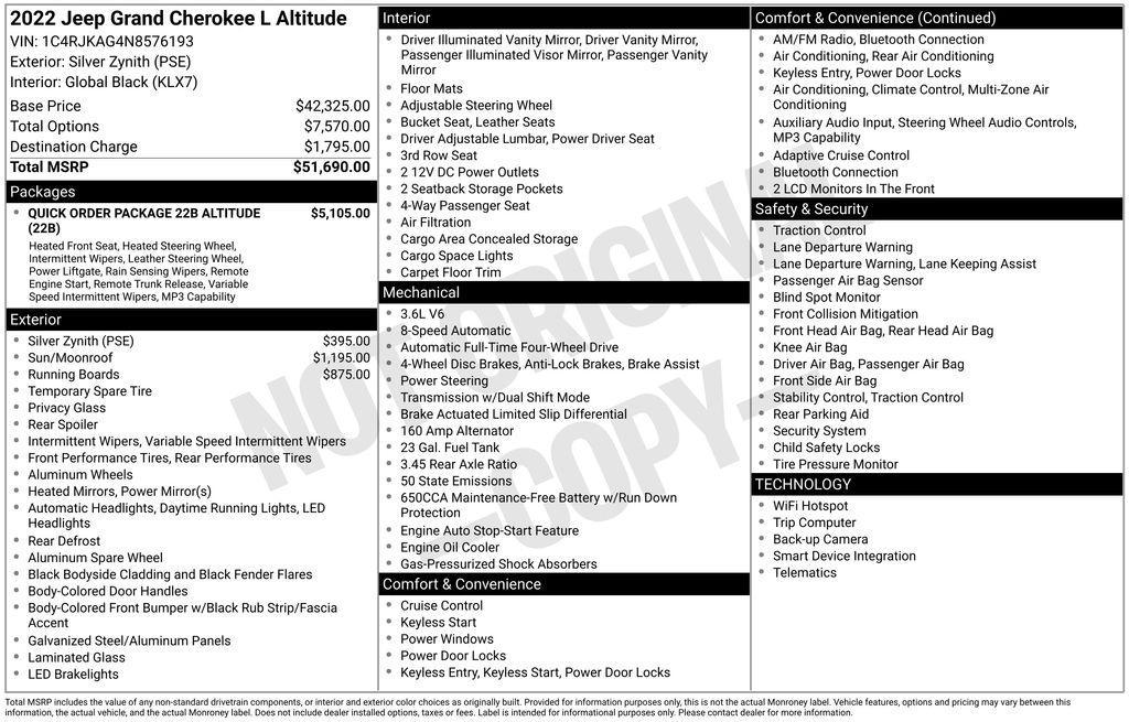 used 2022 Jeep Grand Cherokee L car, priced at $28,500