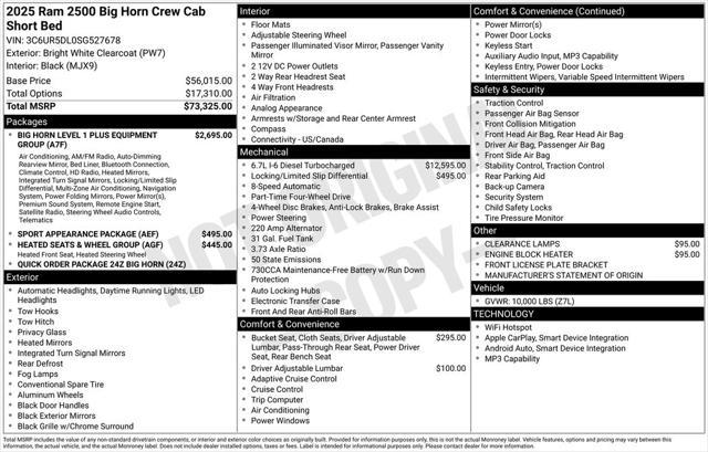 new 2025 Ram 2500 car, priced at $73,077