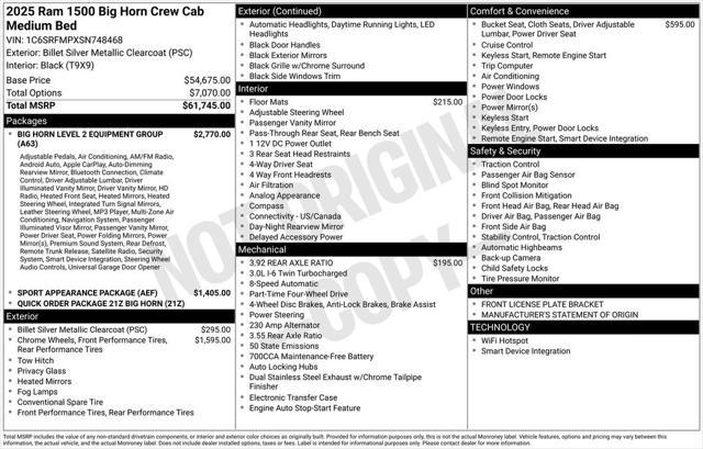 new 2025 Ram 1500 car, priced at $54,517