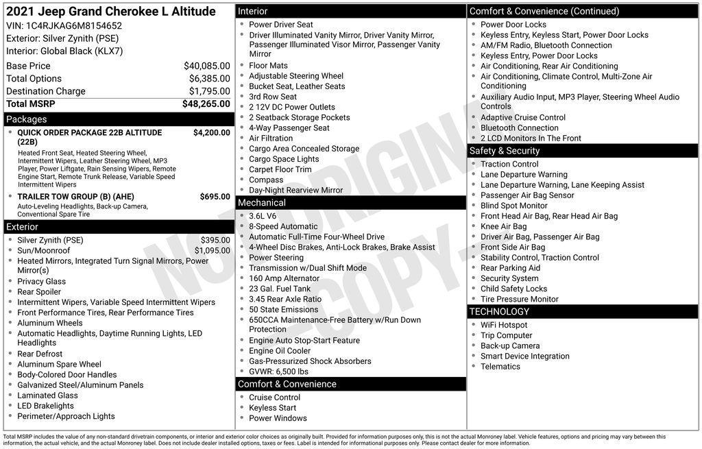 used 2021 Jeep Grand Cherokee L car, priced at $26,750