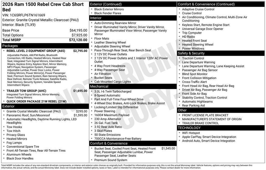 new 2026 Ram 1500 car, priced at $71,510