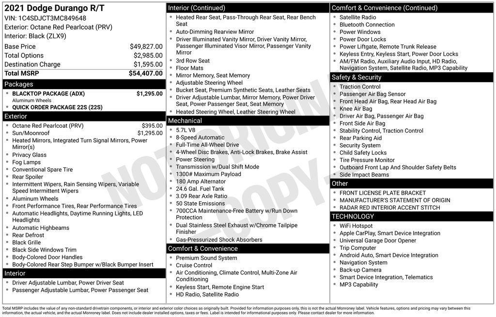 used 2021 Dodge Durango car, priced at $33,000