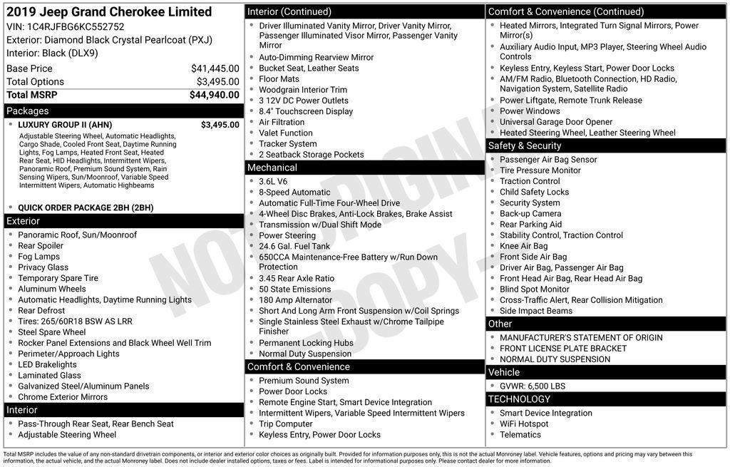 used 2019 Jeep Grand Cherokee car, priced at $20,750