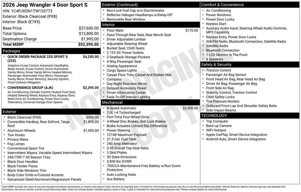new 2026 Jeep Wrangler car, priced at $48,214