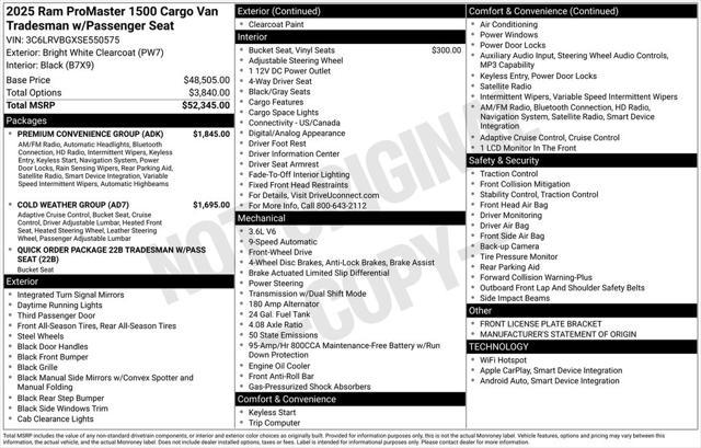 new 2025 Ram ProMaster 1500 car, priced at $48,487