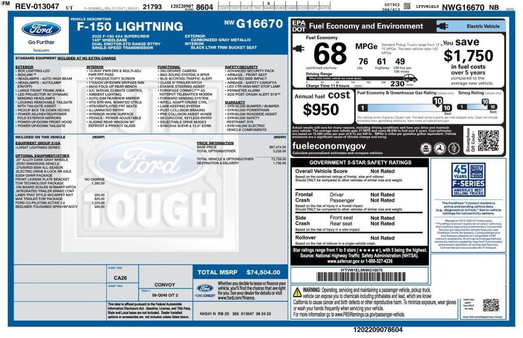 used 2022 Ford F-150 Lightning car, priced at $48,495