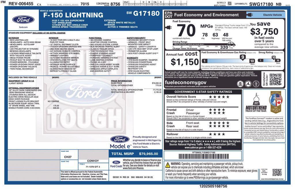 new 2025 Ford F-150 Lightning car, priced at $71,435